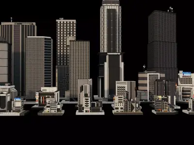 Modern Skyscrapers Pack City Buildings Towers Highrise Low-poly 3D model