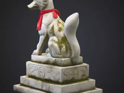 Realistic Japanese Inari Fox Guardian Statue 3D Mode 3D model