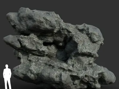 Low poly Damaged Black Rock B 190429 Low-poly 3D model