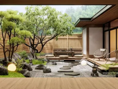 Japanese plant landscape courtyard garden 3D model