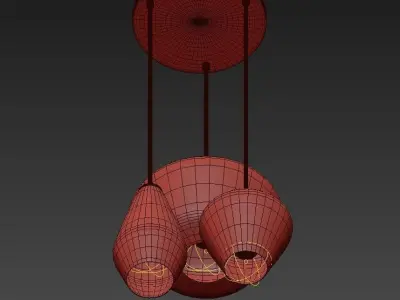 Sculptural three glass pendant lights hanging from gold chain 3D model