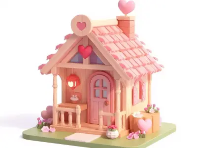 Stylized Valentine House 3D Model Low-poly 3D model