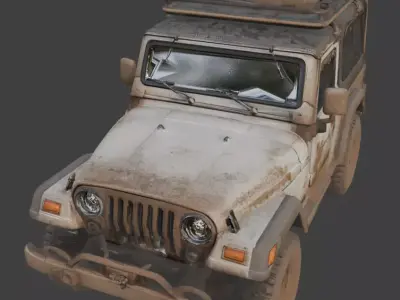 Damaged Post Apocalyptic Off Road Jeep 3D Model V08 Low-poly 3D model