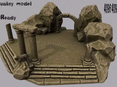 Temples stone structure with steps and pillars Low-poly 3D model