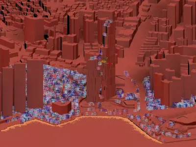 Waterfront Cityscape with Landmark Glass Tower and Promenade 3D model