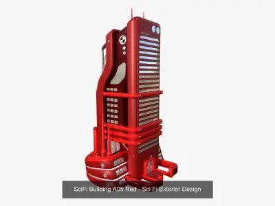 10 Sci Fi Buildings Collection E - Red - Exterior Design 3D Model Pack
