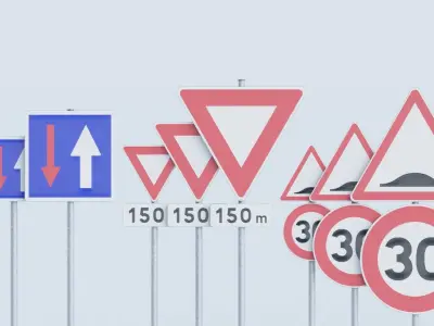 Traffic Lights and French Road Signs 3D model