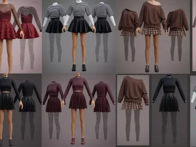 Alt Girl Outfit Pack - Fishnet Tights Leather Plaid Skirts Cloth
