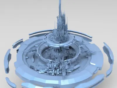 Cycle Ringed capital Floating ship  Low-poly 3D model