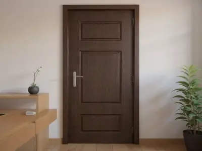 Dark Wood Three-Panel Classic Interior Door Low-poly 3D model