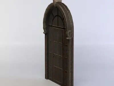 Door wooden with arched windows Low-poly 3D model