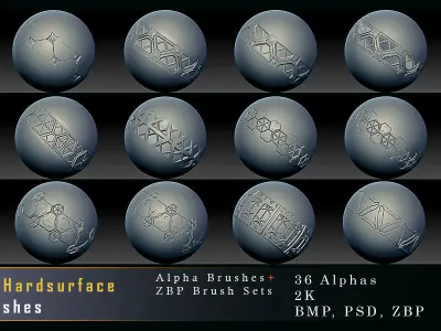 36 Sci-Fi Hardsurface Trim Brushes 3D model