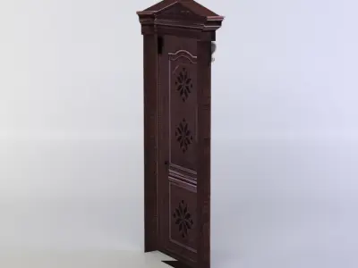 Door wooden with decorative design Low-poly 3D model