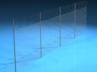 Fence with barbed wire 3D model