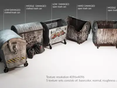 Lowpoly game-ready urban trash can Collection Pack Low-poly 3D model