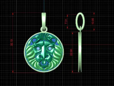  Lion pendant with stones for CNC or  3D print model