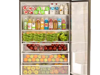 Refrigerator with groceries in the supermarket 3D model