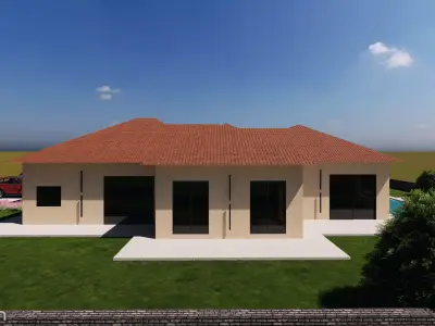 Modern Single-Story Villa Exterior  Architectural 3D Model 3D model
