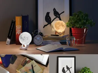 Moon Light Lamp Bedroom Decorative Set 01 3D model