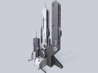 Futuristic building Low-poly 3D model 2