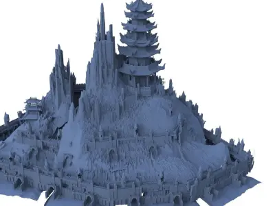 Island fortress Chinese Architecture 3D model