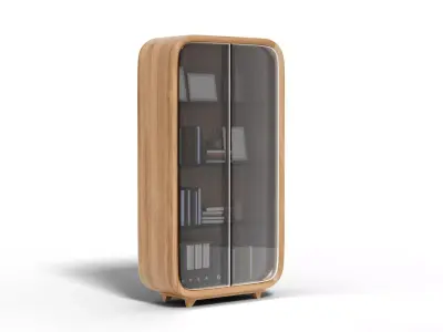 Glass display wooden bookcase cabinet Low-poly 3D model