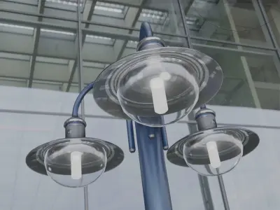 Street Light -7- Blue Version -3 Lamps-  Low-poly 3D model