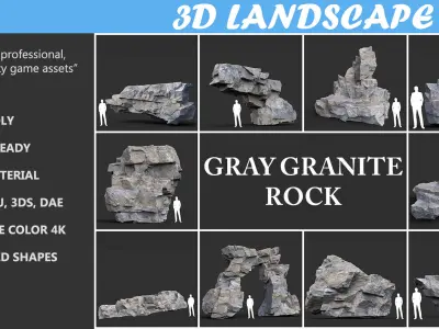 Low poly Gray Granite Rock Pack 200101 Low-poly 3D model