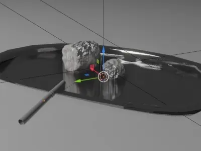 Cocaine Rock with Metal Tray Plate and Snorting Metallic Straw Low-poly 3D model