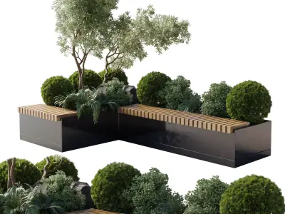 Urban Environment Urban Furniture Green Benches  3D model
