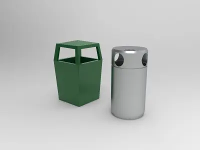 Public Trash Bin Low-poly 3D model