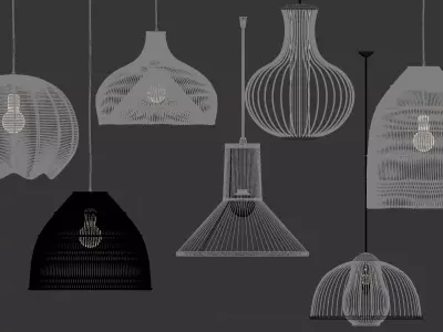 Modern bamboo woven chandelier set 3D model