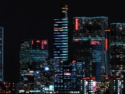 15 cyberpunk-style buildings Low-poly 3D model