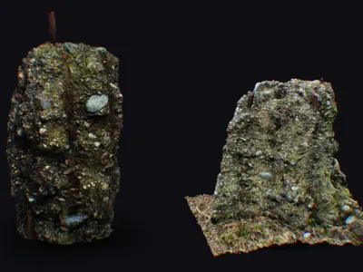 Old Remain Pillar Covered Moss Roots Beam Concrete Rustic Pole 3D model