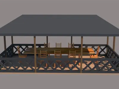 gazebo with table and chairs 3D model