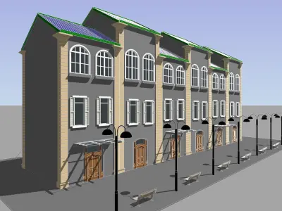 Retro row house by REVIT 3D model