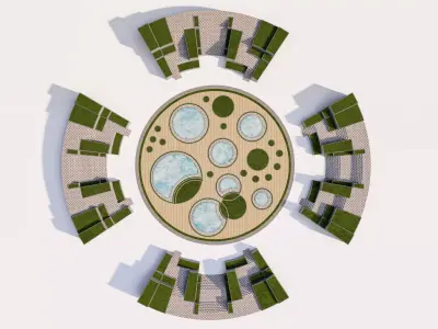 Circular Amphitheater Seating and Water Feature Landscape Low-poly 3D model