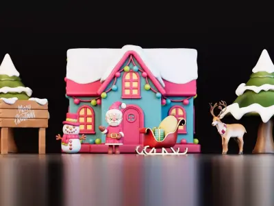 Christmas Cartoon Village Low-poly 3D model