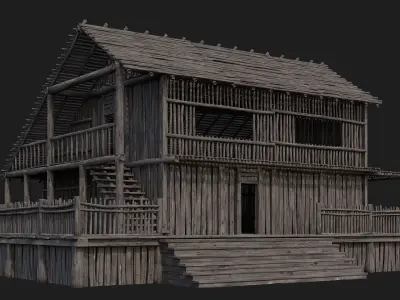 Old Wooden Building 4K Textures GameReady 184 Low-poly 3D model