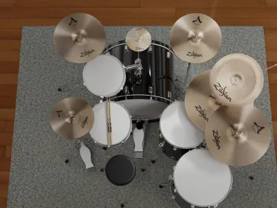 Drums Pearl Full Set with Cymbals and Rototoms  Studio Version 3D model