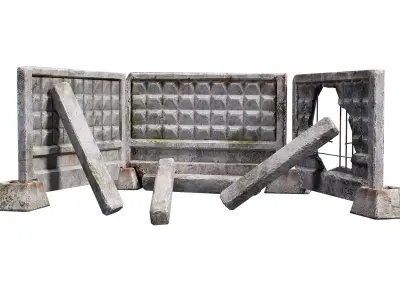 Old modular soviet damaged concrete wall fence with pillars da1 Low-poly 3D model