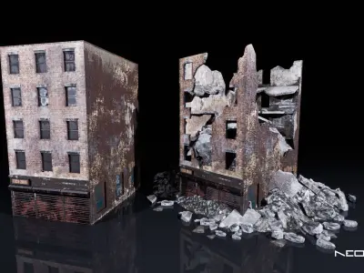 Low Poly Destroyed Buildings Low-poly 3D model