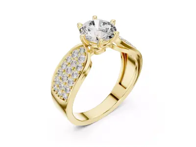 Bold Pave Shoulder Diamond Engagement Ring Round Solitaire CAD 3D print model
