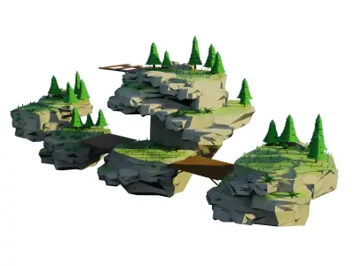 Game ready Floating Islands Environment Low-poly 3D model