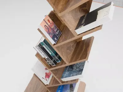 Modern Wooden Book Rack  Vertical Bookshelf 3D Model  Low-poly 3D model