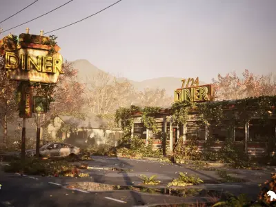 Post Apocalyptic American Diner Environment Low-poly 3D model