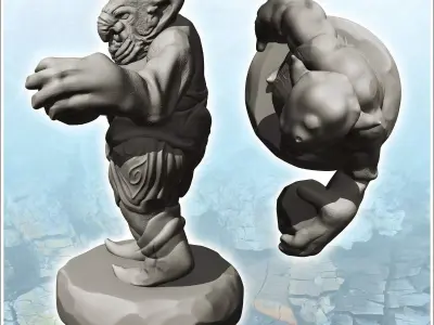 Curved-nosed troll with large hand and rock 15 - Medieval Fantas 3D print model