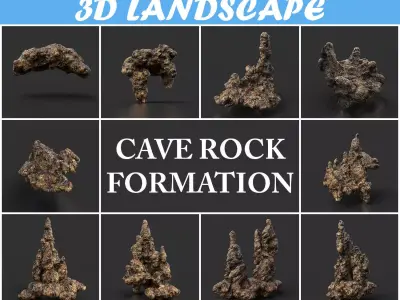 Low poly Stalactite Cave Rock Modular Pack D 2020 Low-poly 3D model