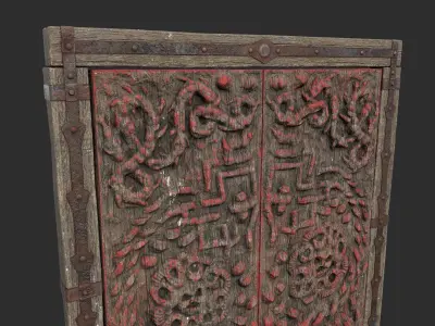 Wooden Door Low-poly 3D model 19