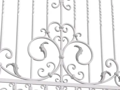 Fence in classic style with wrought iron railing 3D model